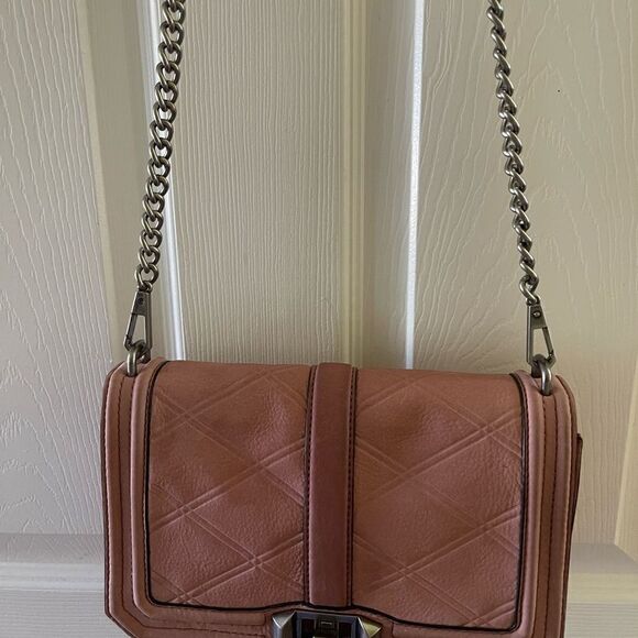 Rebecca Minkoff Chevron Love leather Quilted pink Crossbody Bag . - Picture 6 of 16